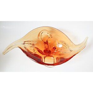 Chalet Glass Amber Centerpiece Bowl Chunky Mid Century Art Glass Contemporary